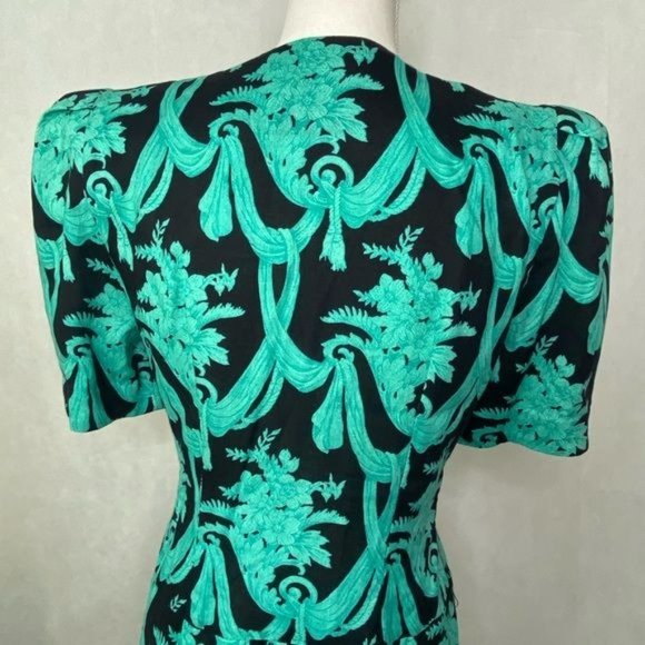 Vintage 80’s petite jazz ladies dress midi button front puff sleeve size 8 USA - Picture 5 of 15